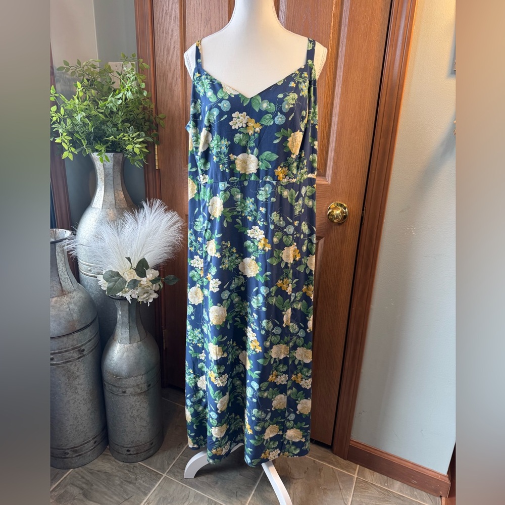 Old Navy Navy Floral Maxi Dress with Yellow & Green Accents